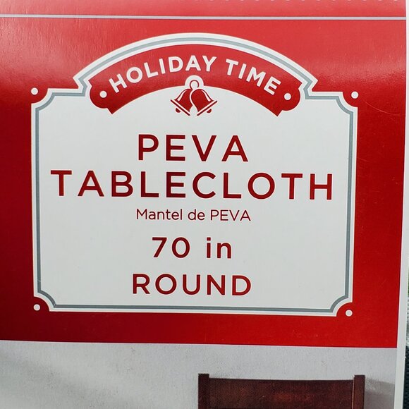 70" Round Vinyl Tablecloth Nutcracker Argyle Christmas Peva Holiday Time - Picture 3 of 6